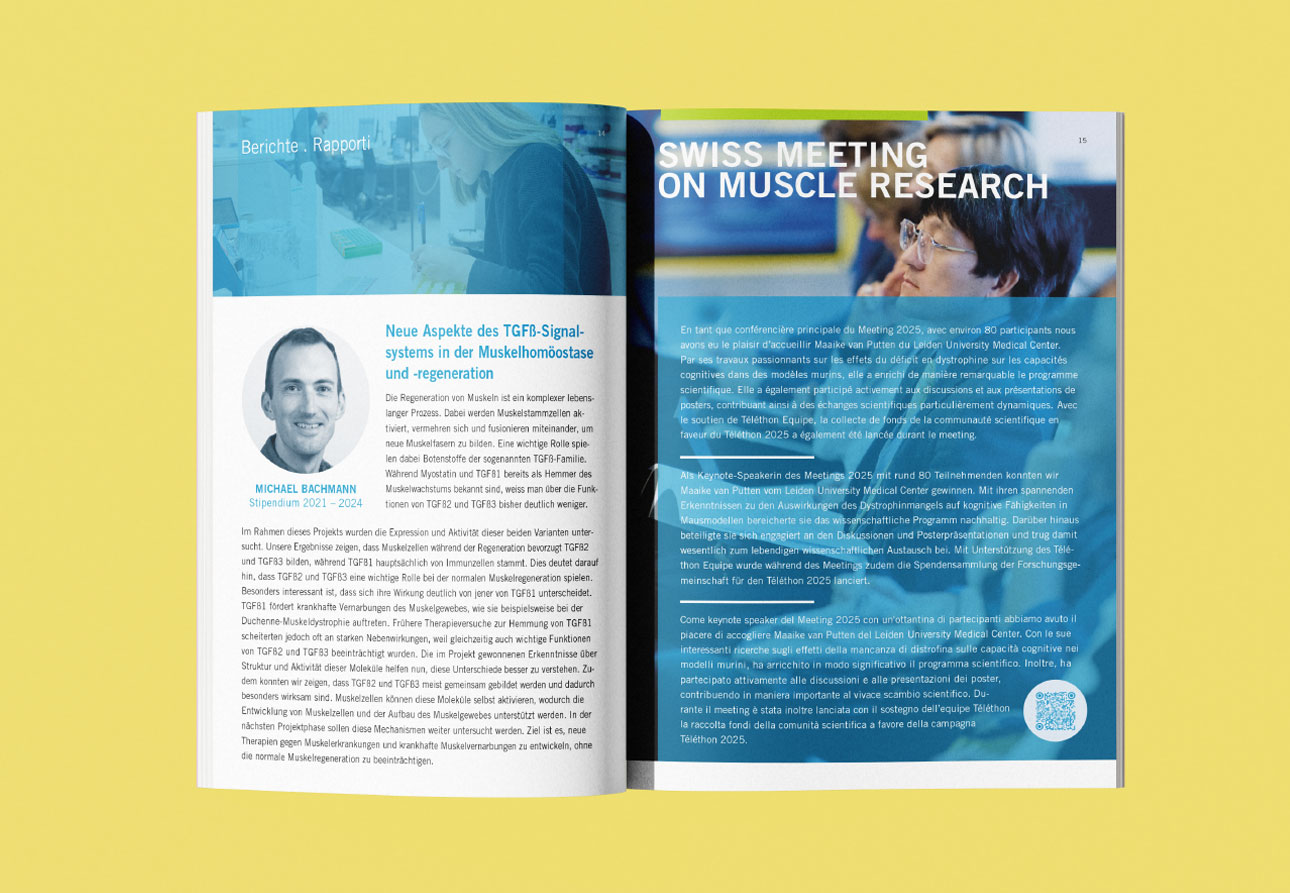 FSRMM, Schweizerische Stiftung zur Forschung von Muskelkrankheiten, Publikation, Barbara Kuberczyk Kommunikationsdesign, Editorial Design, Jahresbericht