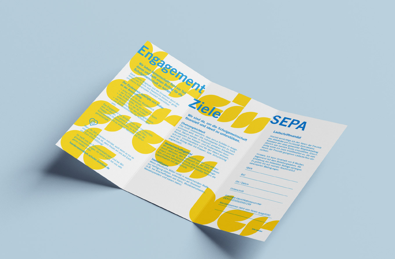 Grafikdesign, Flyer, Förderverein, Alexander von Humboldt Gymnasium KonstanzKommunikationsdesign, Kommunikationsdesign Konstanz, Barbara Kuberczyk, Typographie