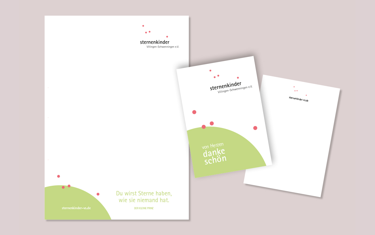 Sternenkinder Villingen-Schwenningen e.V., Kommunikationsdesign, Corporate Design, Grafikdesign, Geschäftsdrucksachen, Briefbogen, Visitenkarte, Kommunikationsdesign Konstanz, Barbara Kuberczyk