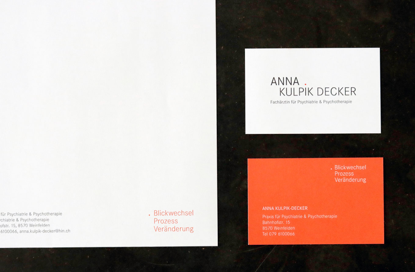 Anna Kulpik-Decker, Corporate Design, Geschäftsdrucksachen, Briefbogen, Visitenkarten, Kommunikationsdesign, Kommunikationsdesign Konstanz, Barbara Kuberczyk