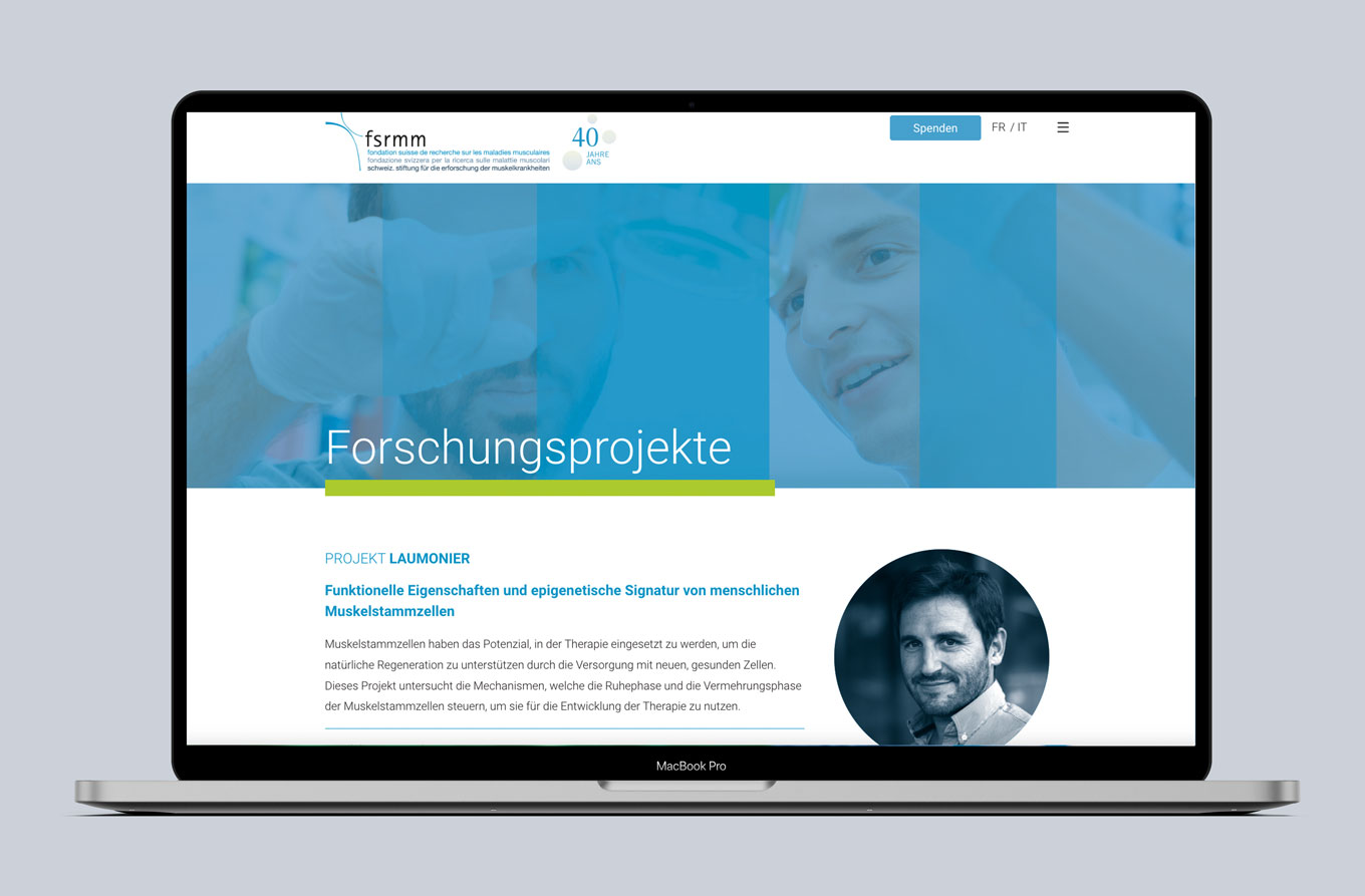 FSRMM, Website, Stiftung Forschung für Muskelkrankheiten, Kommunikationsdesign, Webdesign, Barbara Kuberczyk Kommunikationsdesign