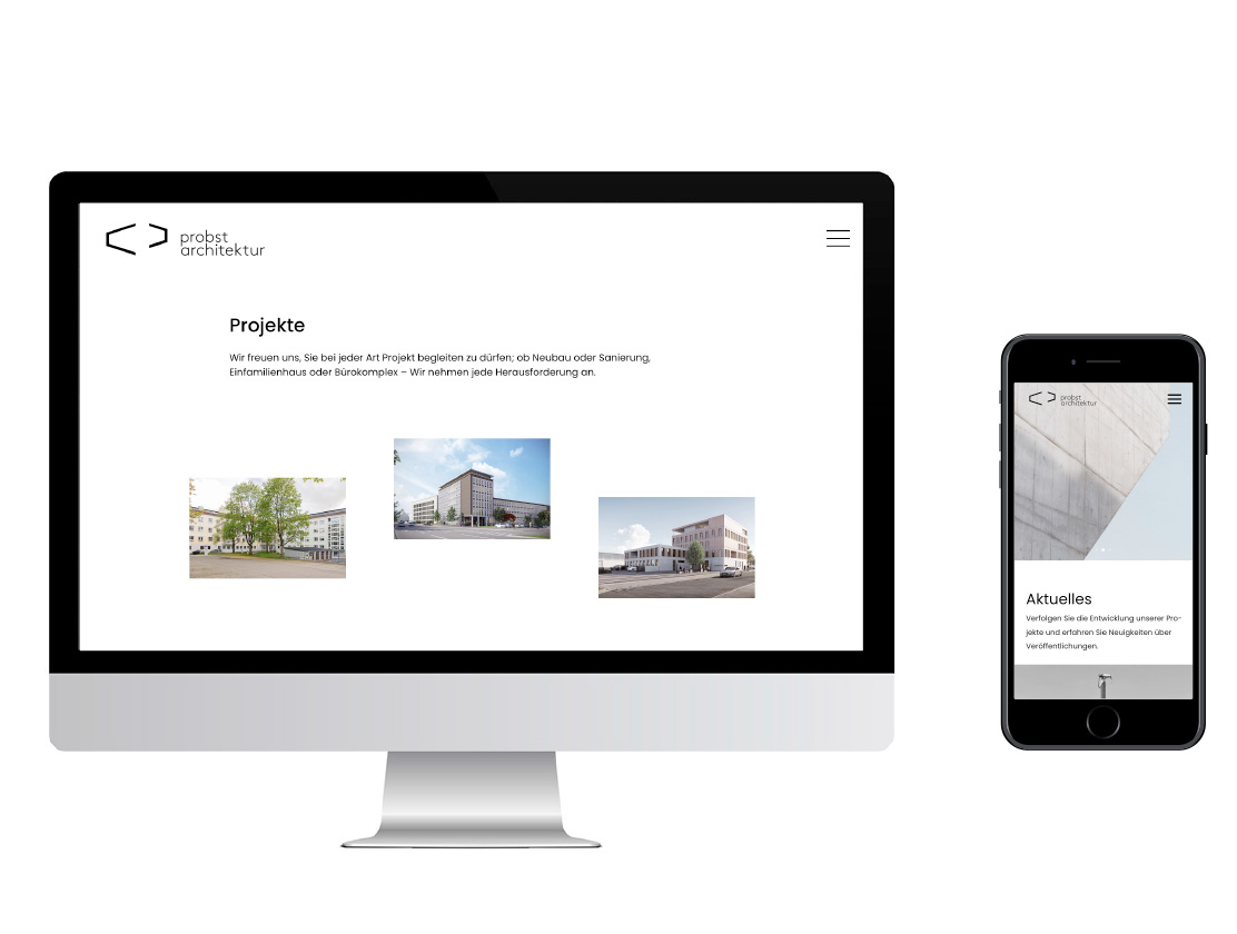 Probst Architektur, Corporate Design, Kommunikationsdesign, Logo, Barbara Kuberczyk, Website, Webdesign